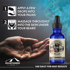 Mountaineer Brand huile barbe Timber texture soyeuse après application.