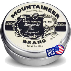 Cire moustache Mountaineer Brand Original au parfum cèdre et sapin, tenue durable.