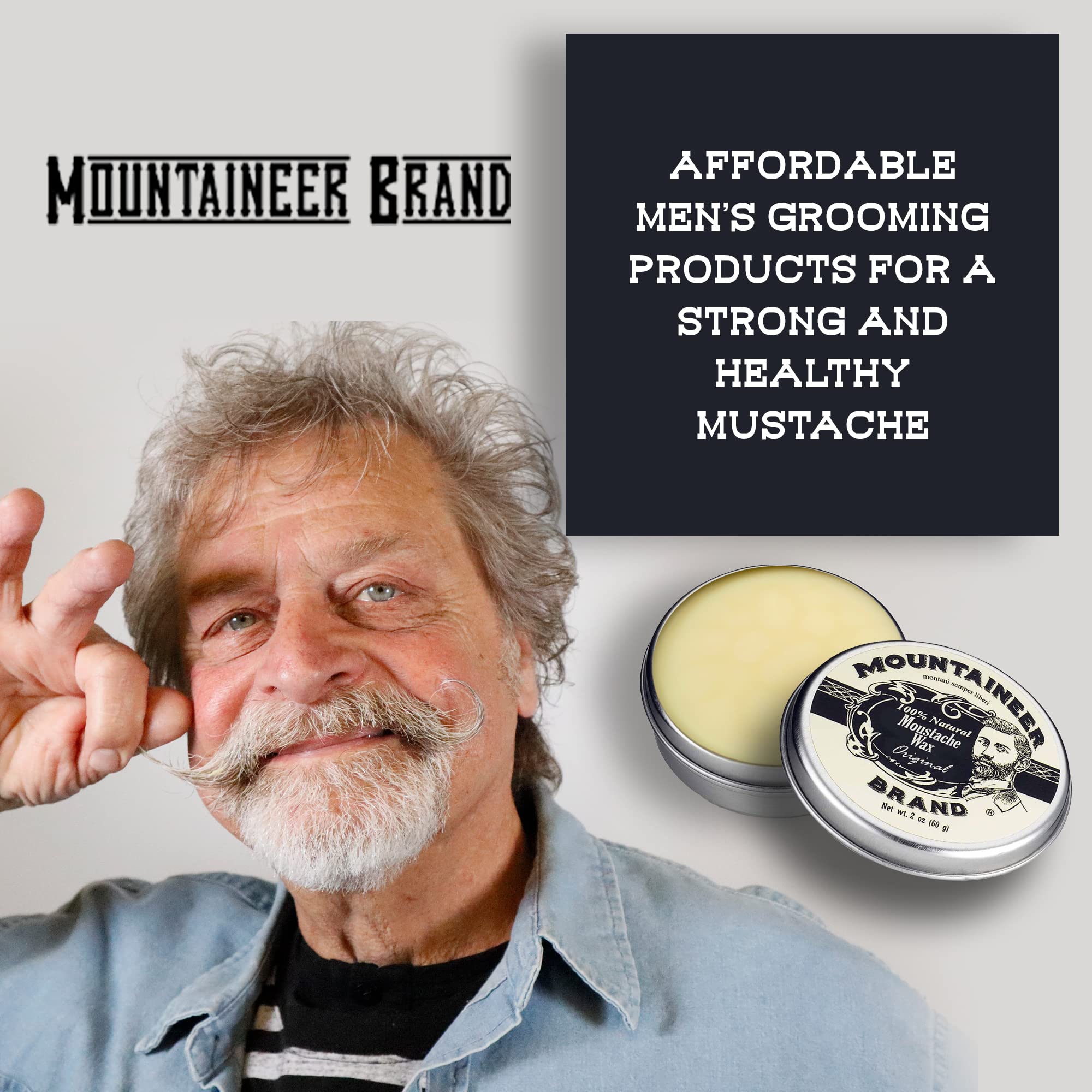 Application ciblée et facile, moustache bien définie avec Mountaineer Brand Original.