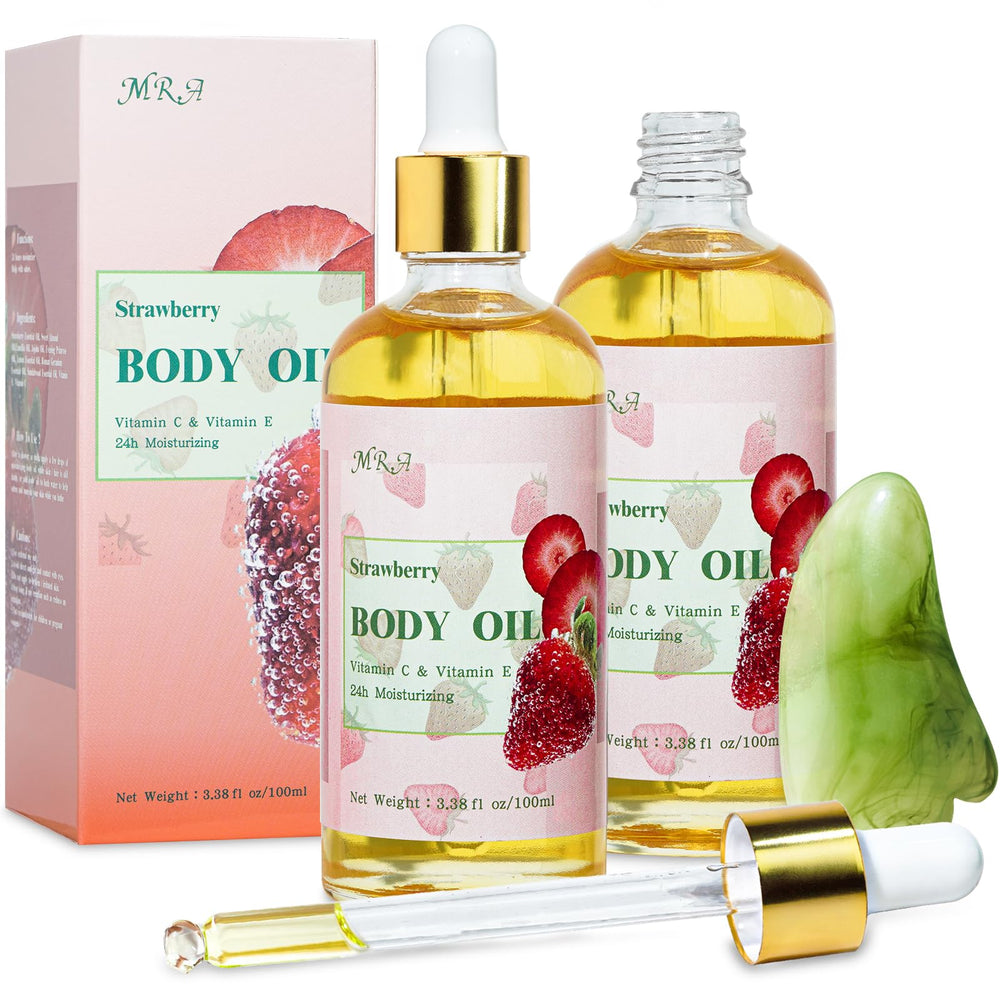 MR.A huile corporelle fraise — flacon élégant qui hydrate et parfume la peau