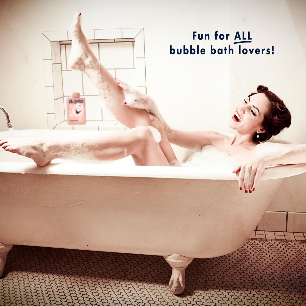 Joyful bubbles fill the tub with Mr. Bubble for a cheerful bath.