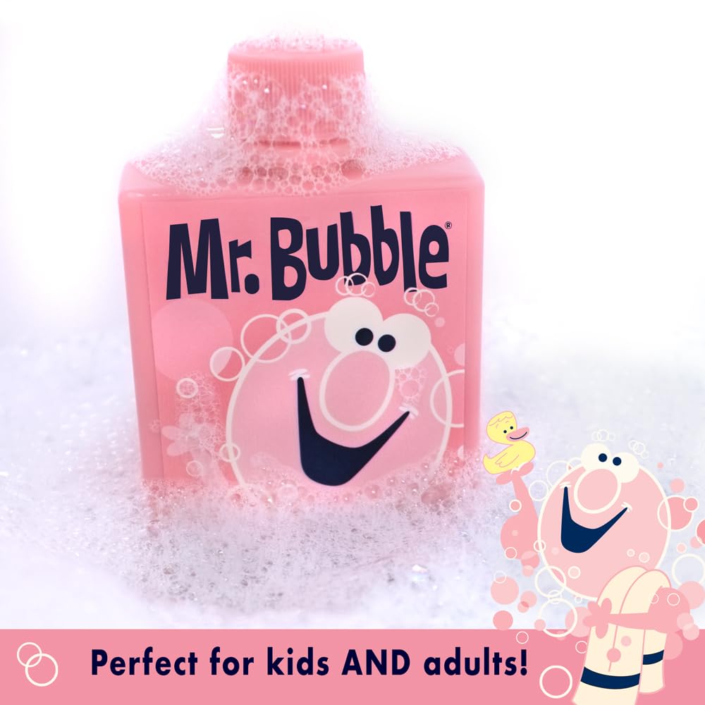 Retro bottle packaging showcases Mr. Bubble's trusted family favorite.