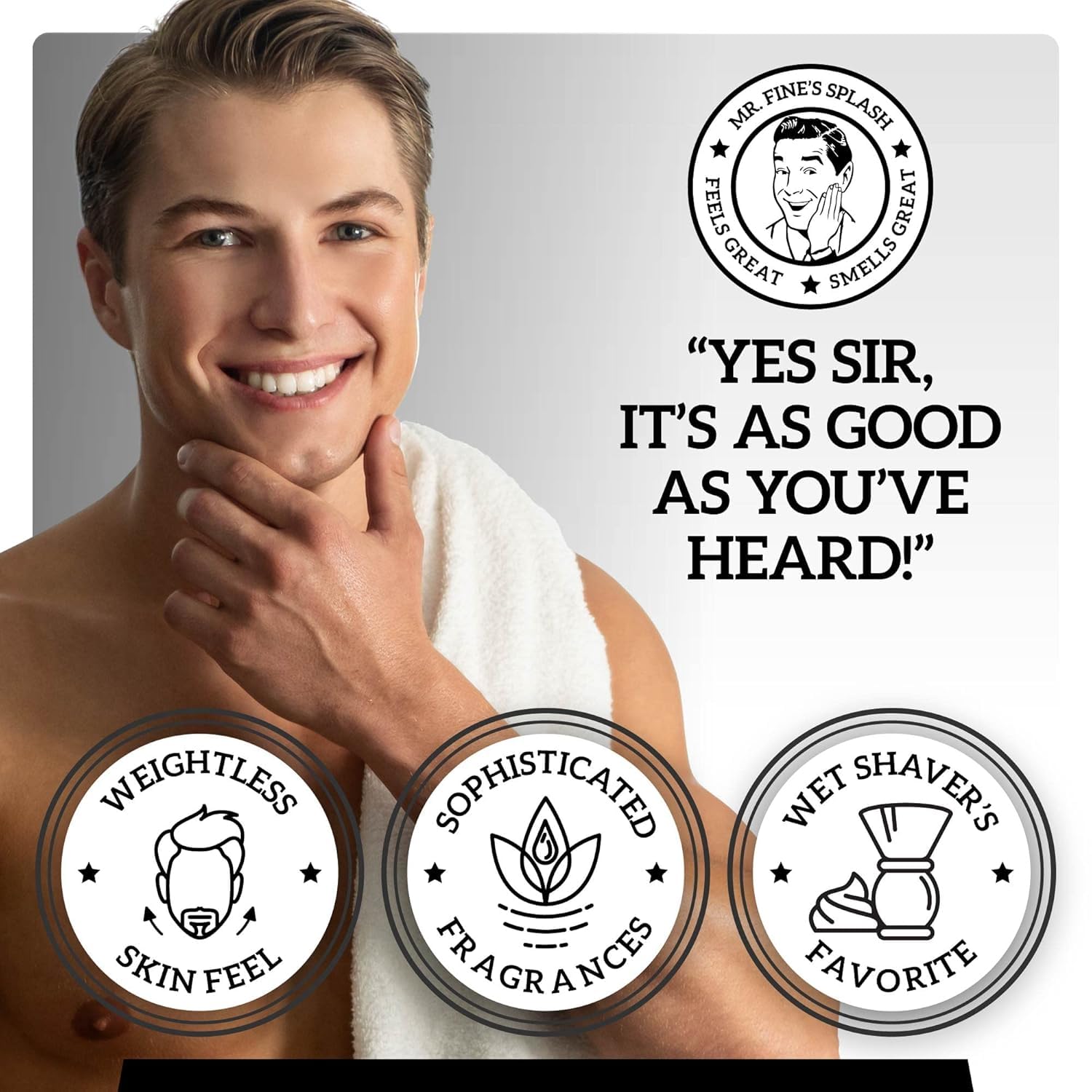 Mr. Fine Aftershave Platinum, texture légère, absorption rapide après le rasage.