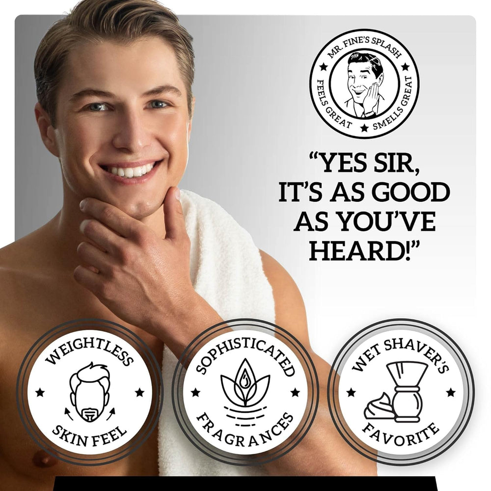 Mr. Fine Aftershave Platinum, texture légère, absorption rapide après le rasage.
