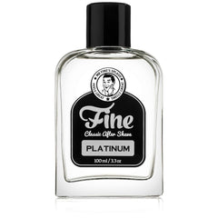 Mr. Fine Aftershave Platinum, flacon close-up, sensation rafraîchissante après rasage.