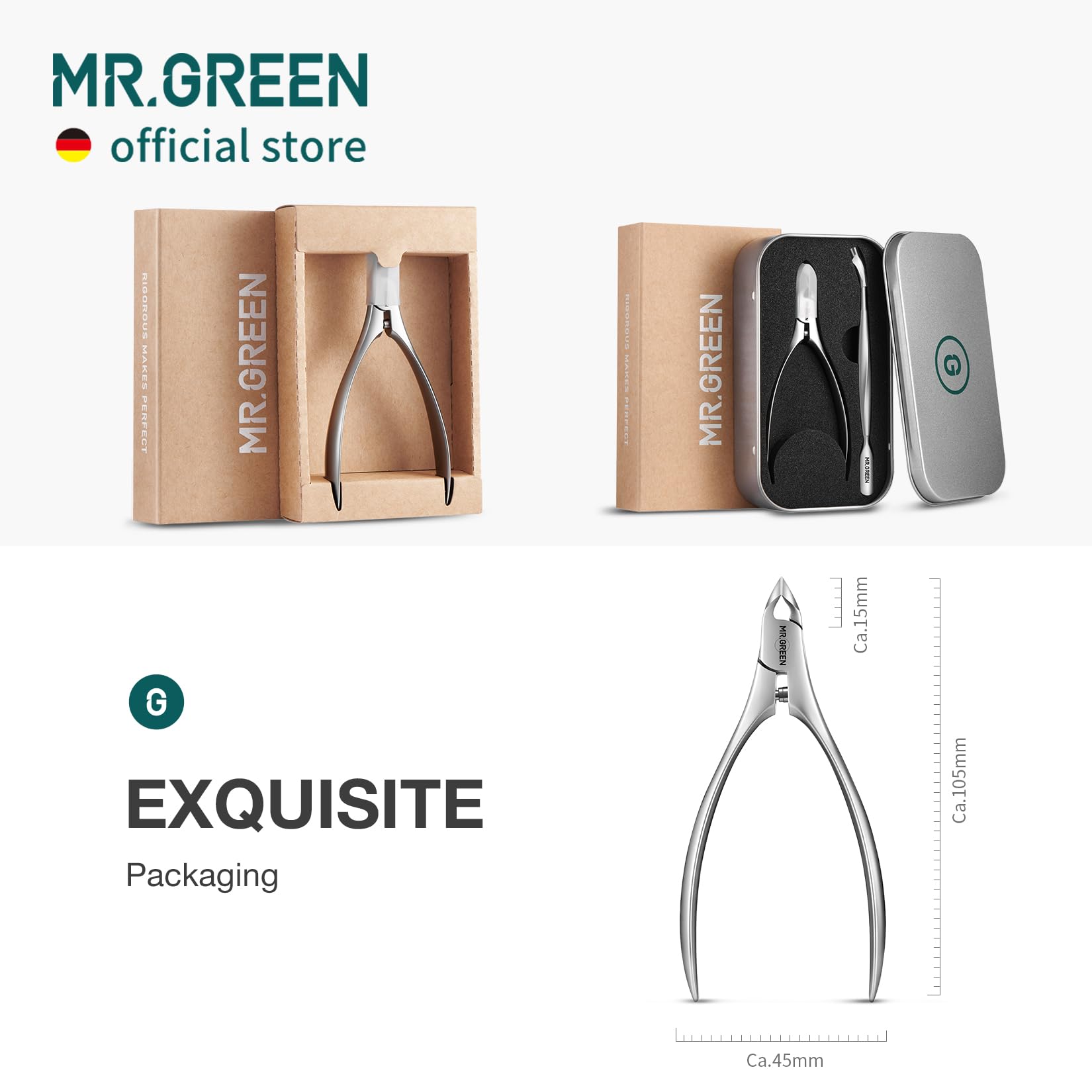MR.GREEN Cuticle Nippers design élégant et pratique pour une routine beauté à domicile.