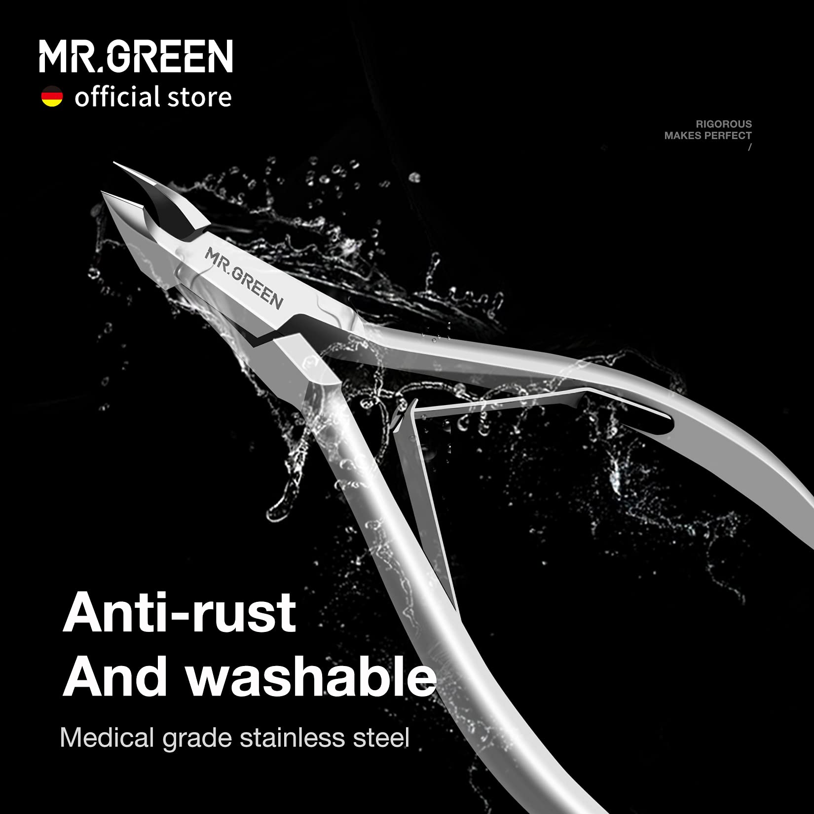 Outil beauté ongles MR.GREEN en acier inoxydable fiable et durable.