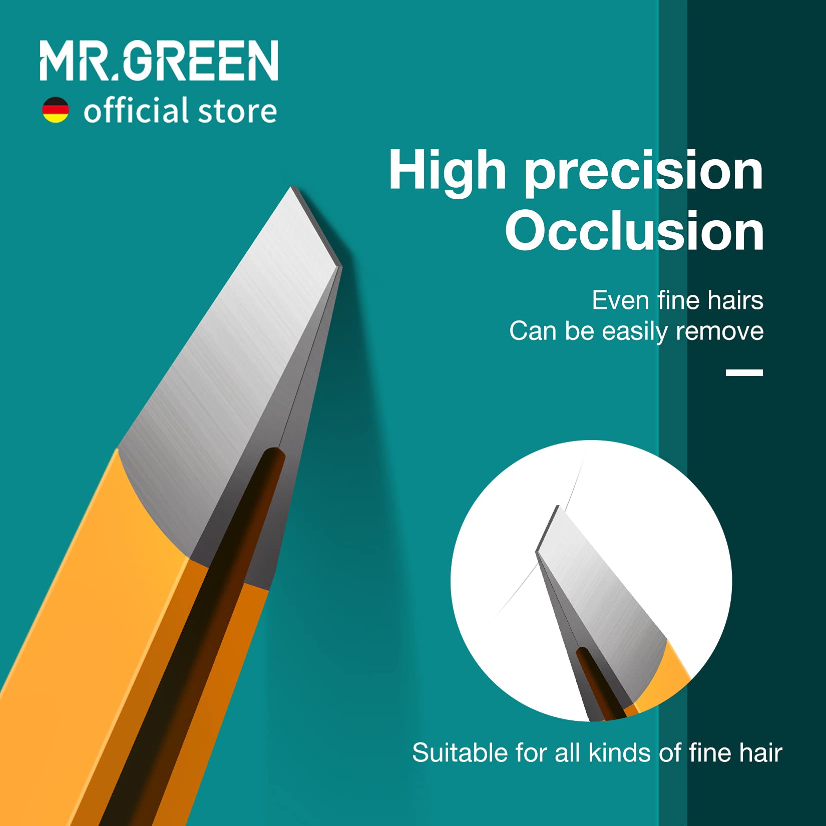 MR.GREEN Pinces à sourcils inclinées, prise confortable pour usage quotidien.