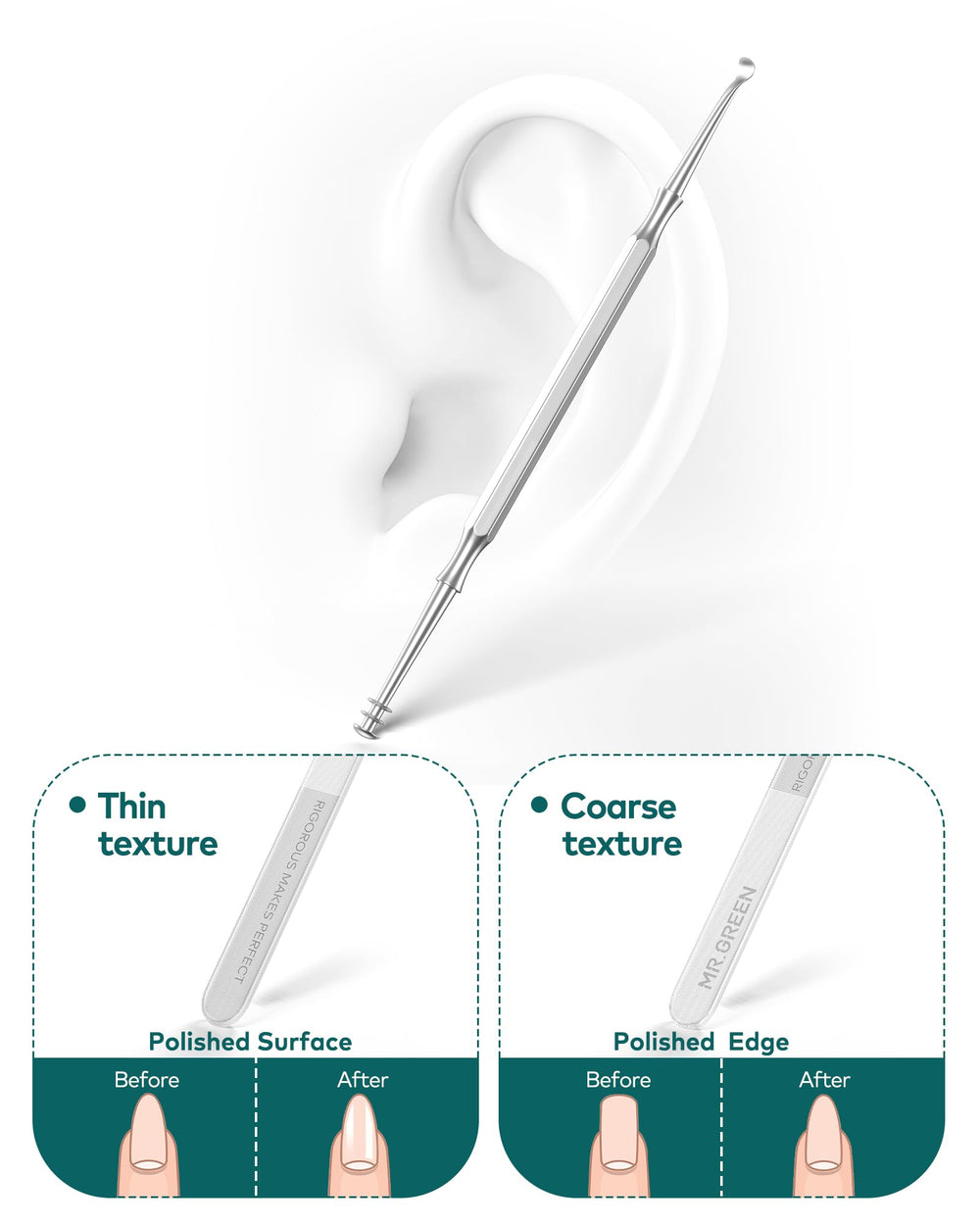 MR.GREEN set-manucure-extracteur-cire-oreille: nettoyage doux pour oreilles sensibles.