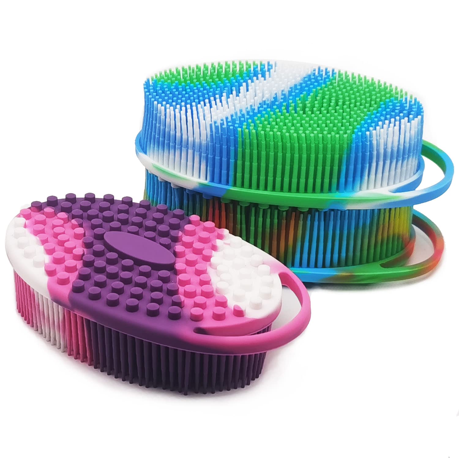MR LION brosse bain silicone double-face, exfolie en profondeur et masse la peau.