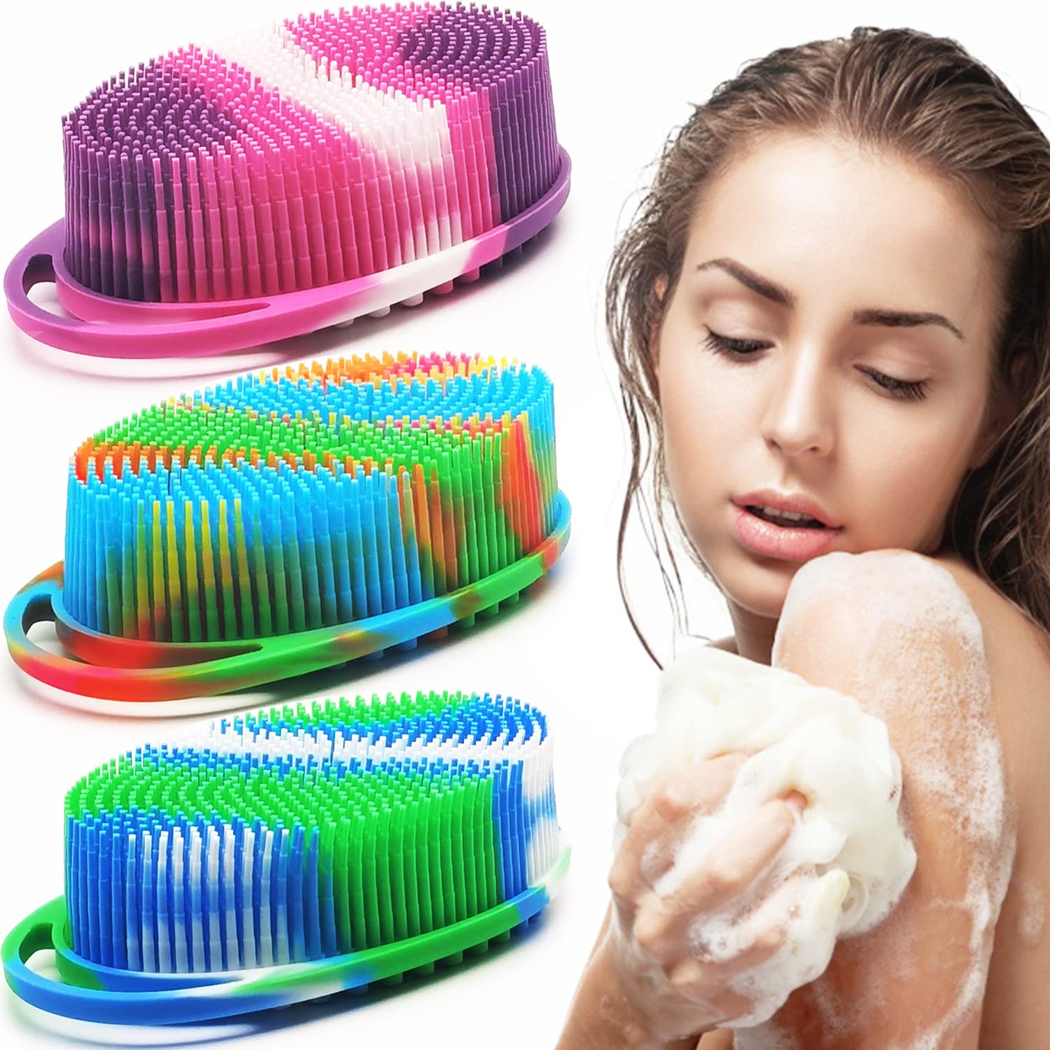 MR LION gant exfoliant corps silicone doux, lot de 3, idéal pour peau sensible.