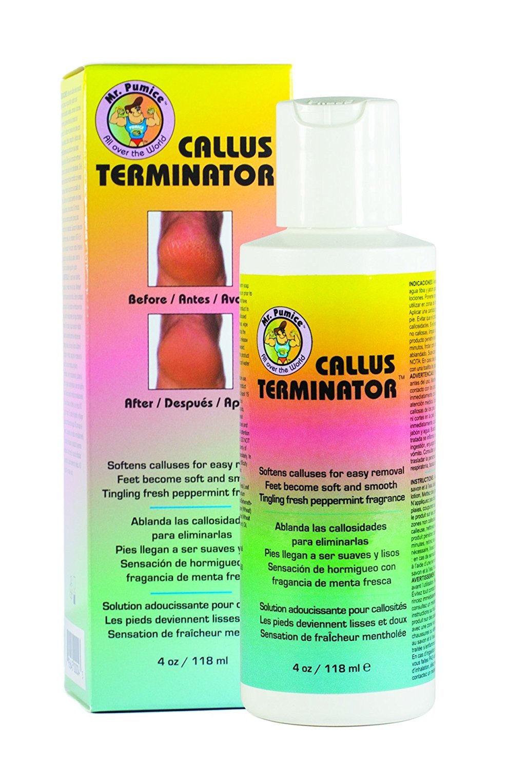 Mr. Pumice Callus Terminator – bouteille 4oz prête pour pédicure à domicile.