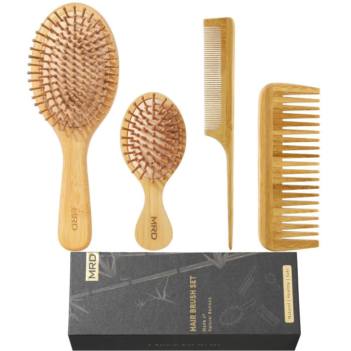 Brosse MRD en bambou démêlage grand format pour cheveux lisses et sans casse