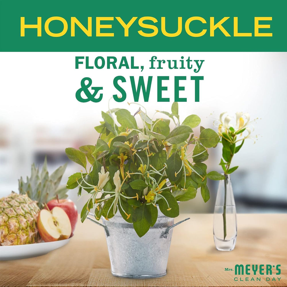 Mrs. Meyer's bottle on a sink highlights eco-friendly refills for busy households.