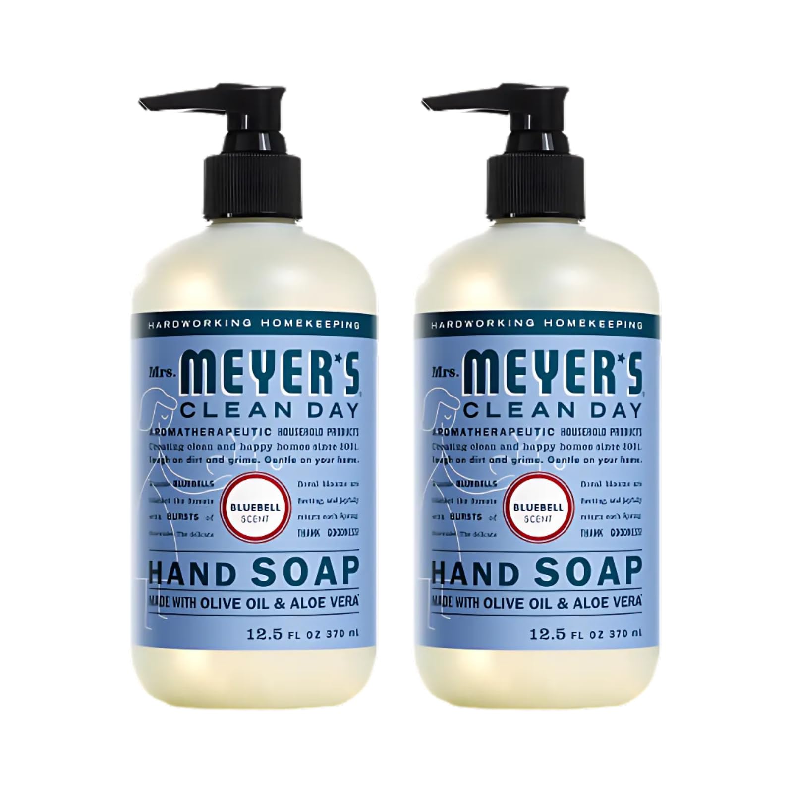 Mrs Meyers Bluebell Savon mains, bouteille élégante, parfum floral rafraîchissant.