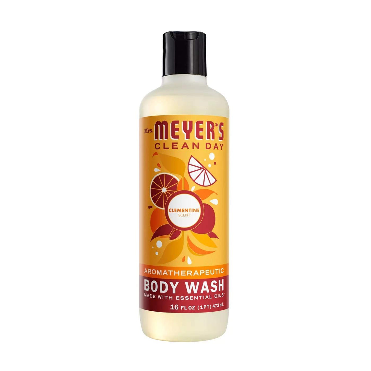Bouteille MRS. MEYER'S CLEAN DAY Gel Douche Clémentine, hydratation légère et parfum frais.