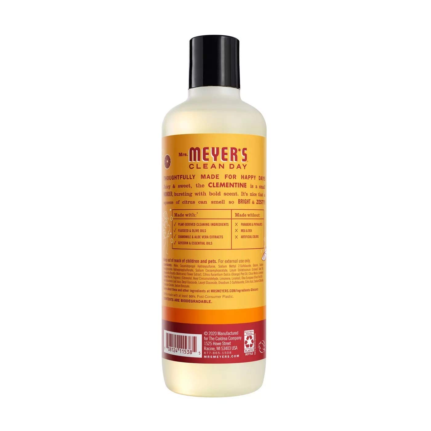 MRS. MEYER'S CLEAN DAY Gel Douche Clémentine, mousse généreuse pour peau douce.