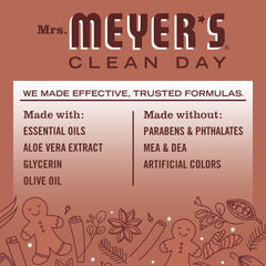 Gingerbread scent label on Mrs. MEYER'S hand soap for seasonal home aroma