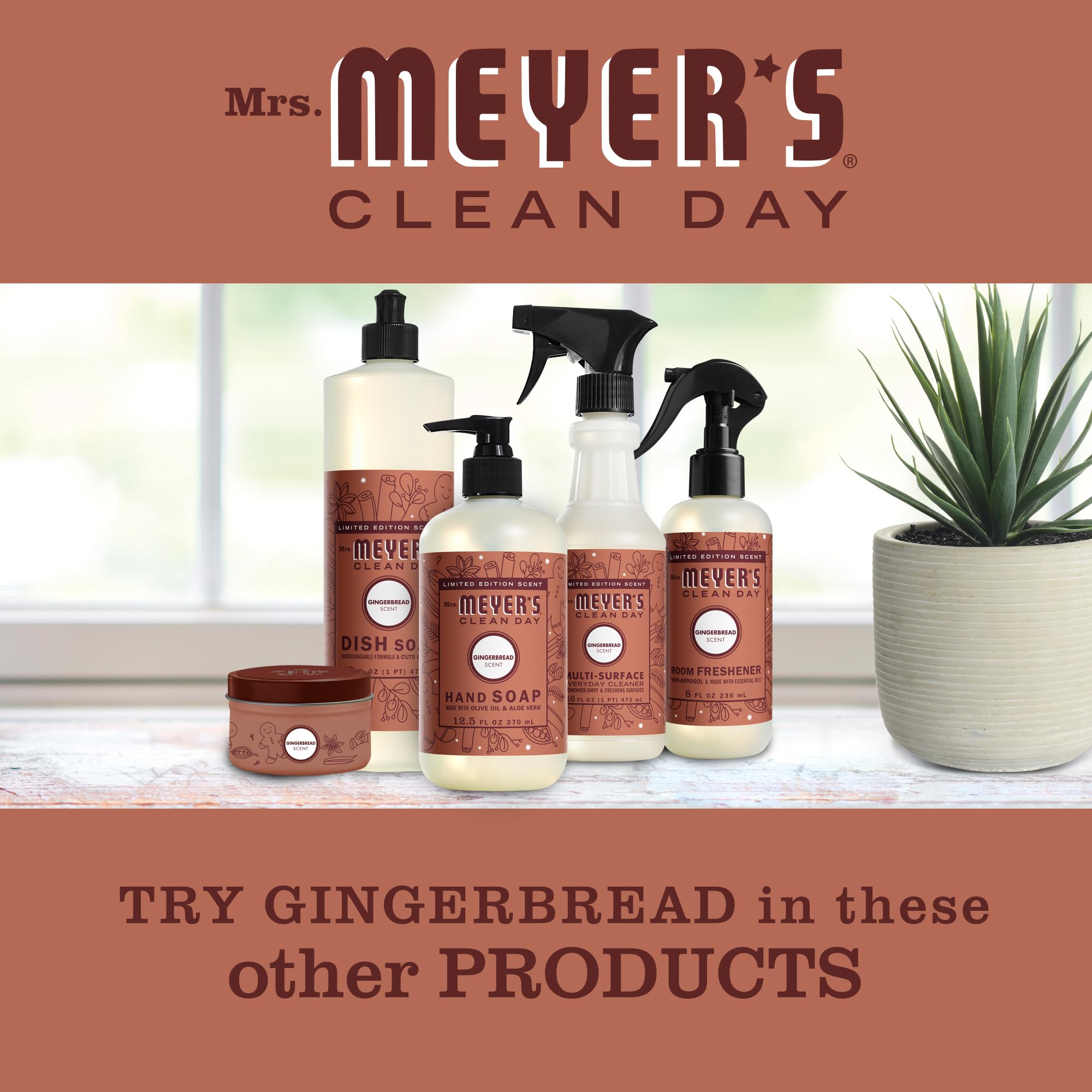 Gift-ready Mrs. MEYER'S Gingerbread hand soap display for cozy gifting