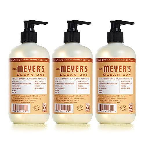 MRS MEYER'S CLEAN DAY étiquette affichant parfum avoine-fleur et éthique cruelty-free.
