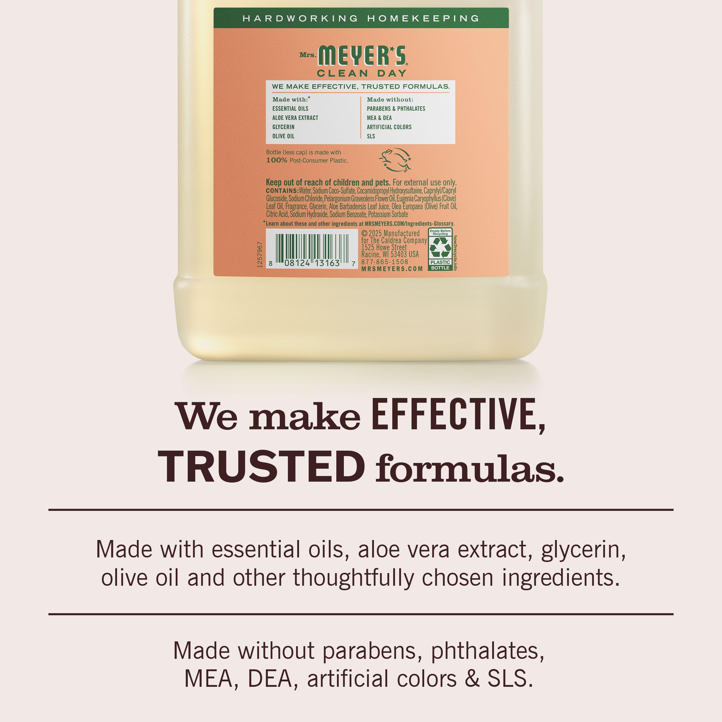 Mrs. Meyer's Clean Day Ingrédients Aloe et Olive pour douceur des mains.
