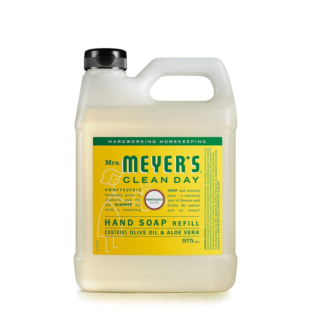 Mrs. Meyer's Clean Day refill bottle with honeysuckle scent for easy, refreshing hand washing.
