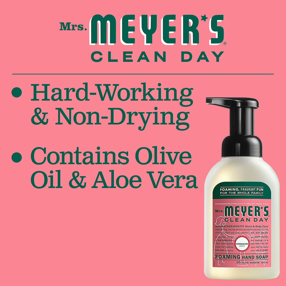 Mrs. Meyer's Clean Day Mousse Melon — évier propre et savon facile à rincer.