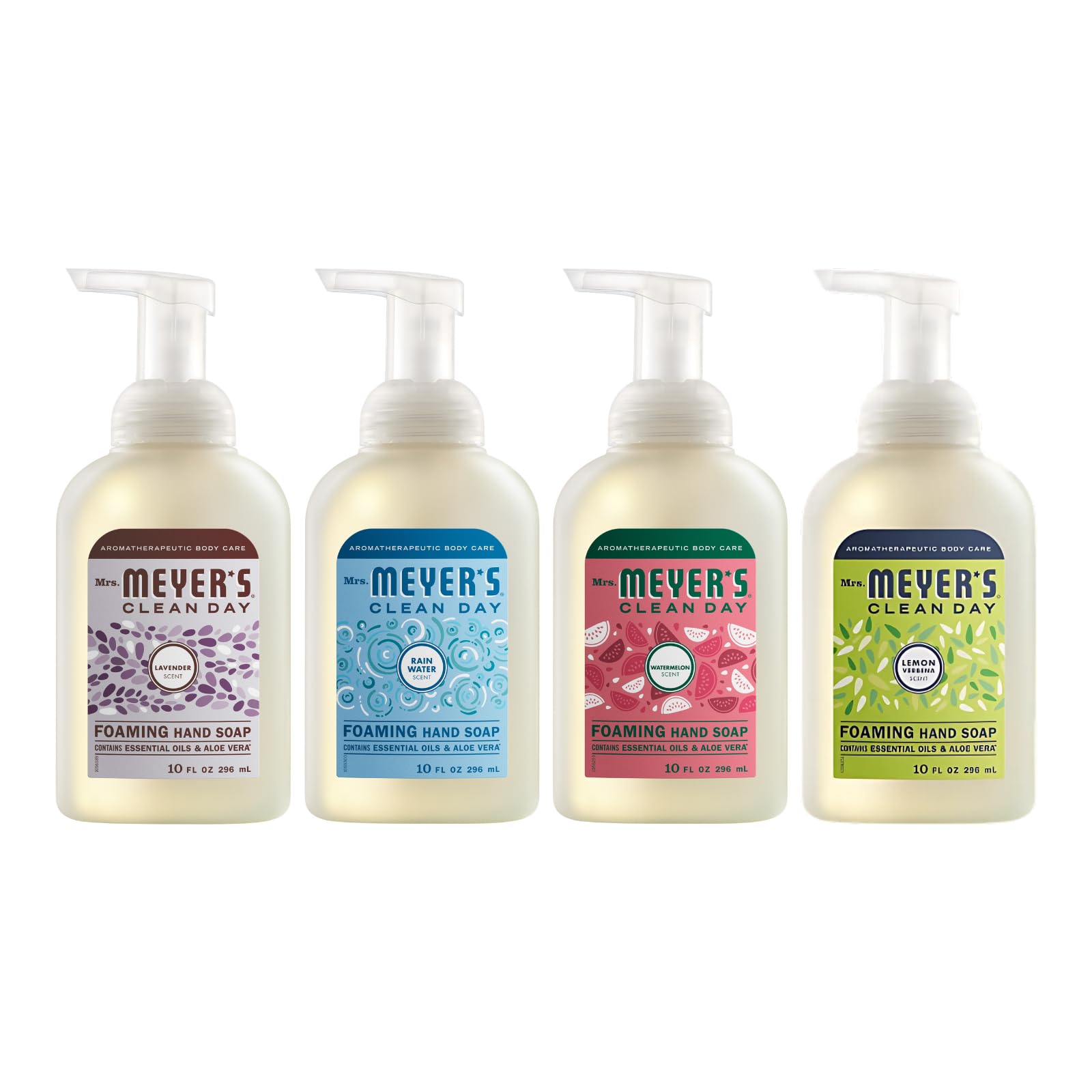 Vue du pack varié Mrs. Meyer's Clean Day pour savon mains moussant et parfumé