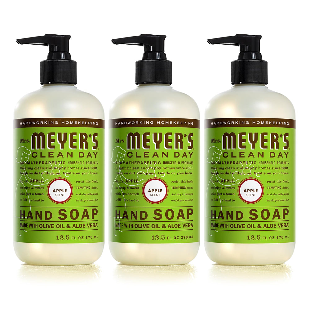 Savon pour les mains MRS. MEYER'S Apple en flacon ensemble triple, parfum pomme rafraîchissant.