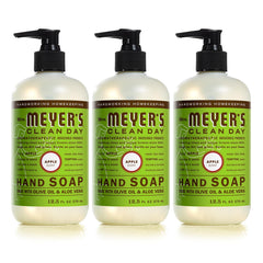 Savon pour les mains MRS. MEYER'S Apple en flacon ensemble triple, parfum pomme rafraîchissant.