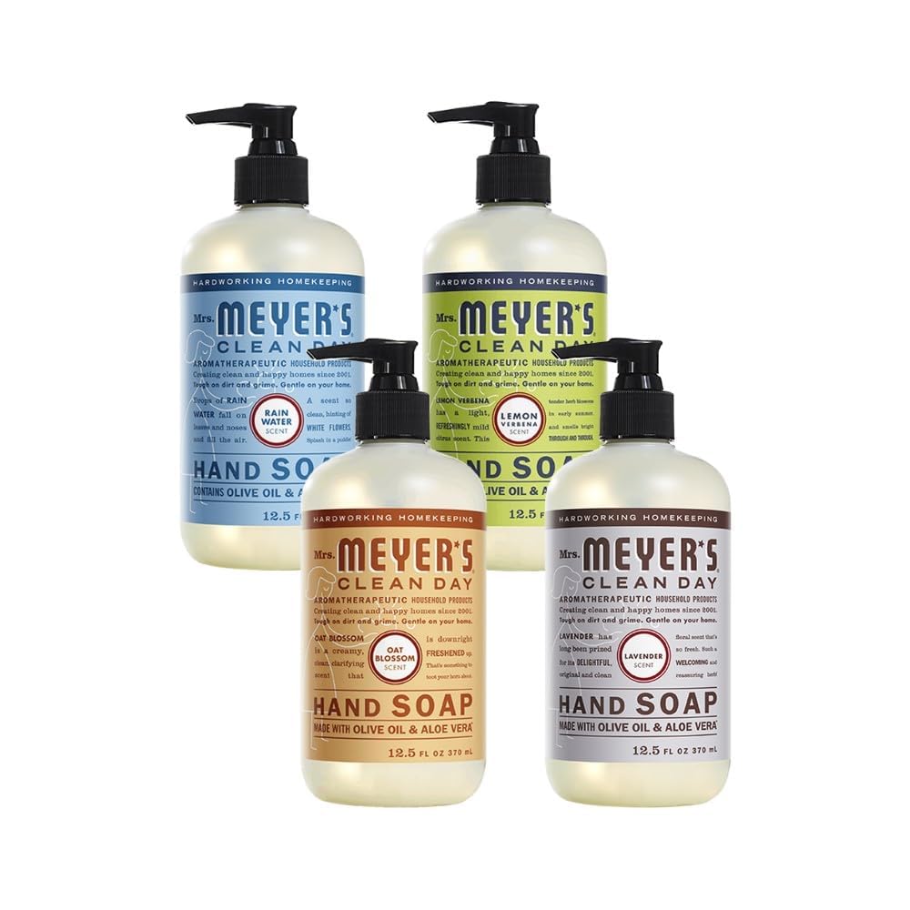 Mrs. Meyer's Savon mains Lavande-Verveine en bouteille, parfum apaisant et lavage doux.