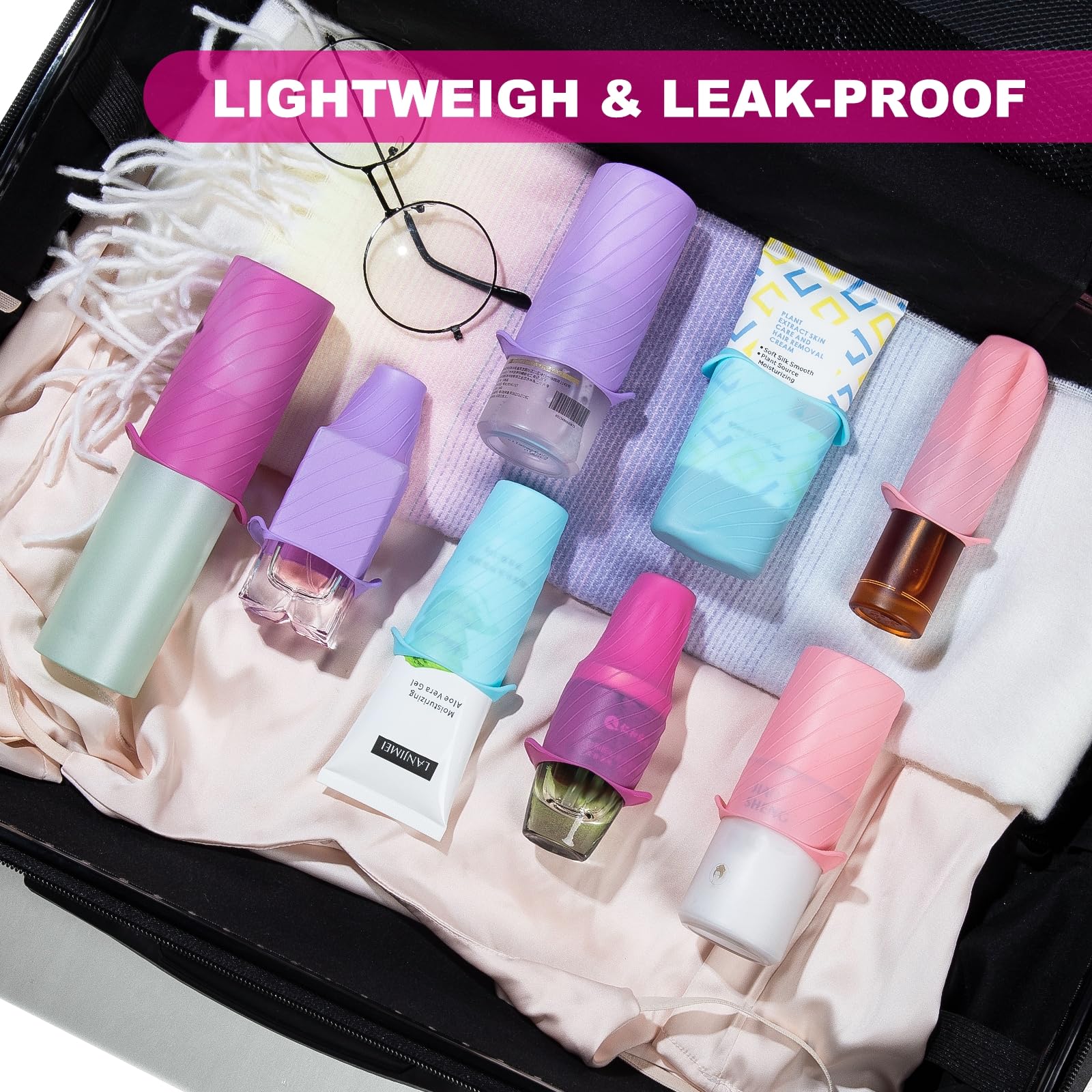 Accessoires beauté voyage Mrsdry, coques en silicone évitant éclaboussures et fuites.