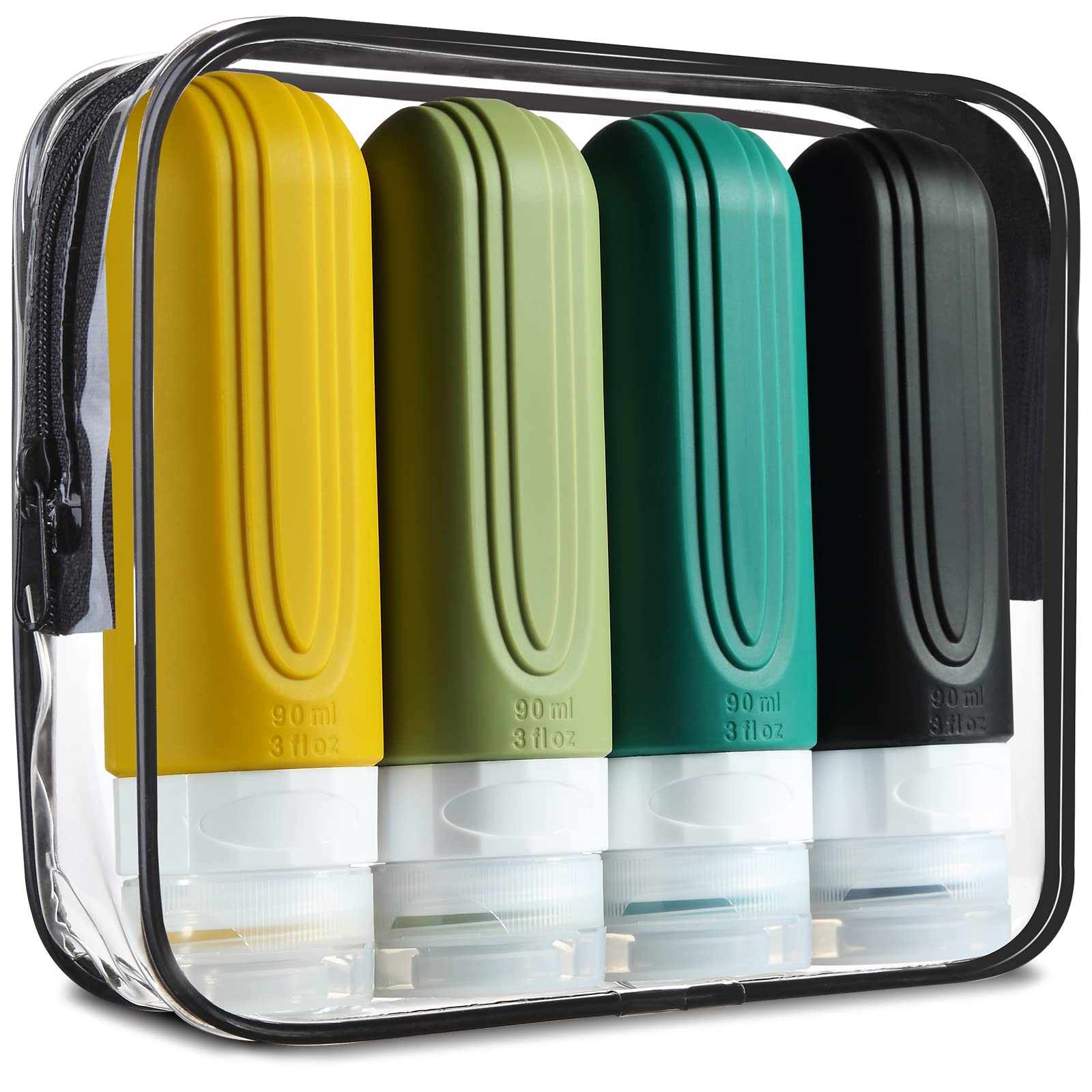 Bouteilles voyage Mrsdry en silicone 3oz, faciles à transporter pour shampoing et soins.