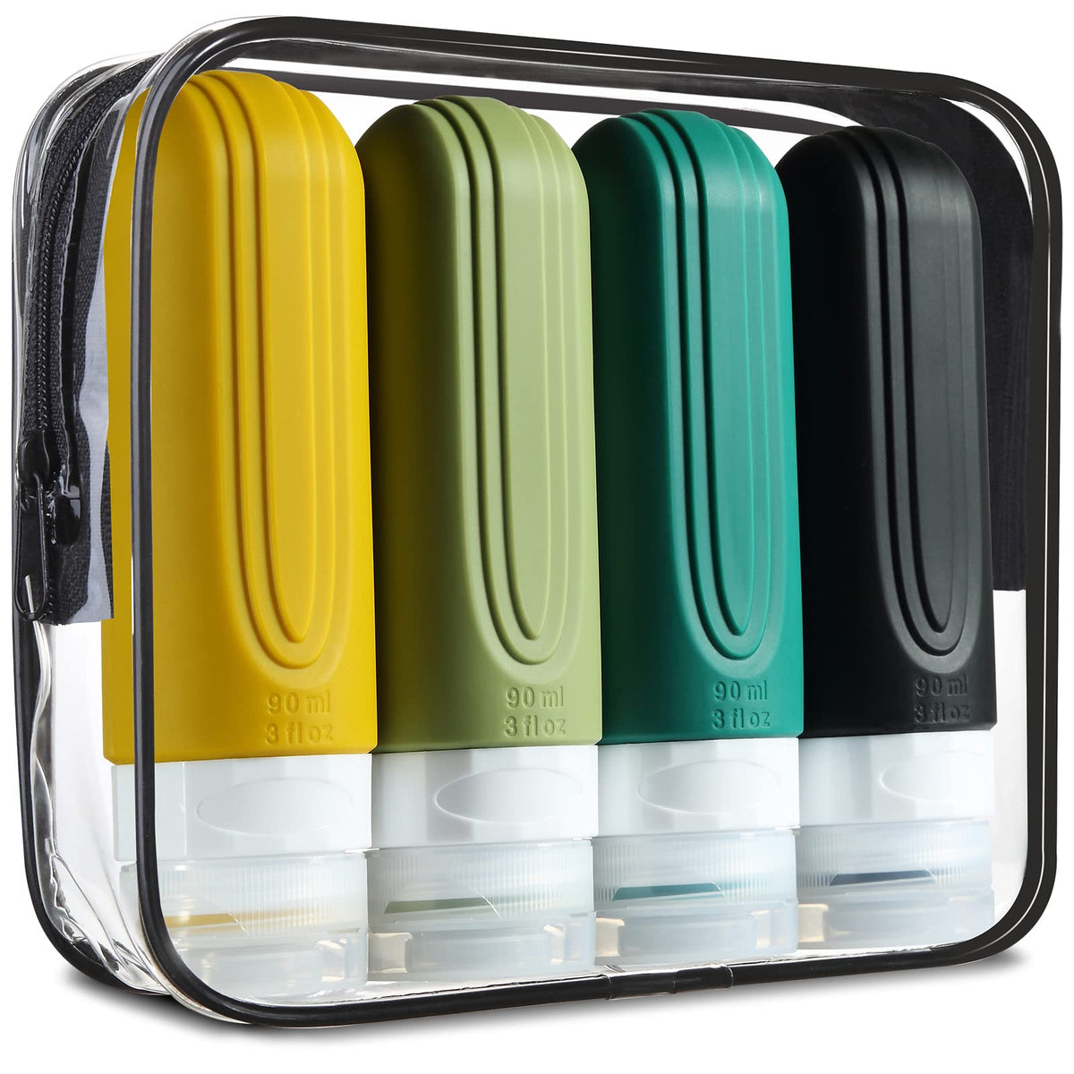 Bouteilles voyage Mrsdry en silicone 3oz, faciles à transporter pour shampoing et soins.