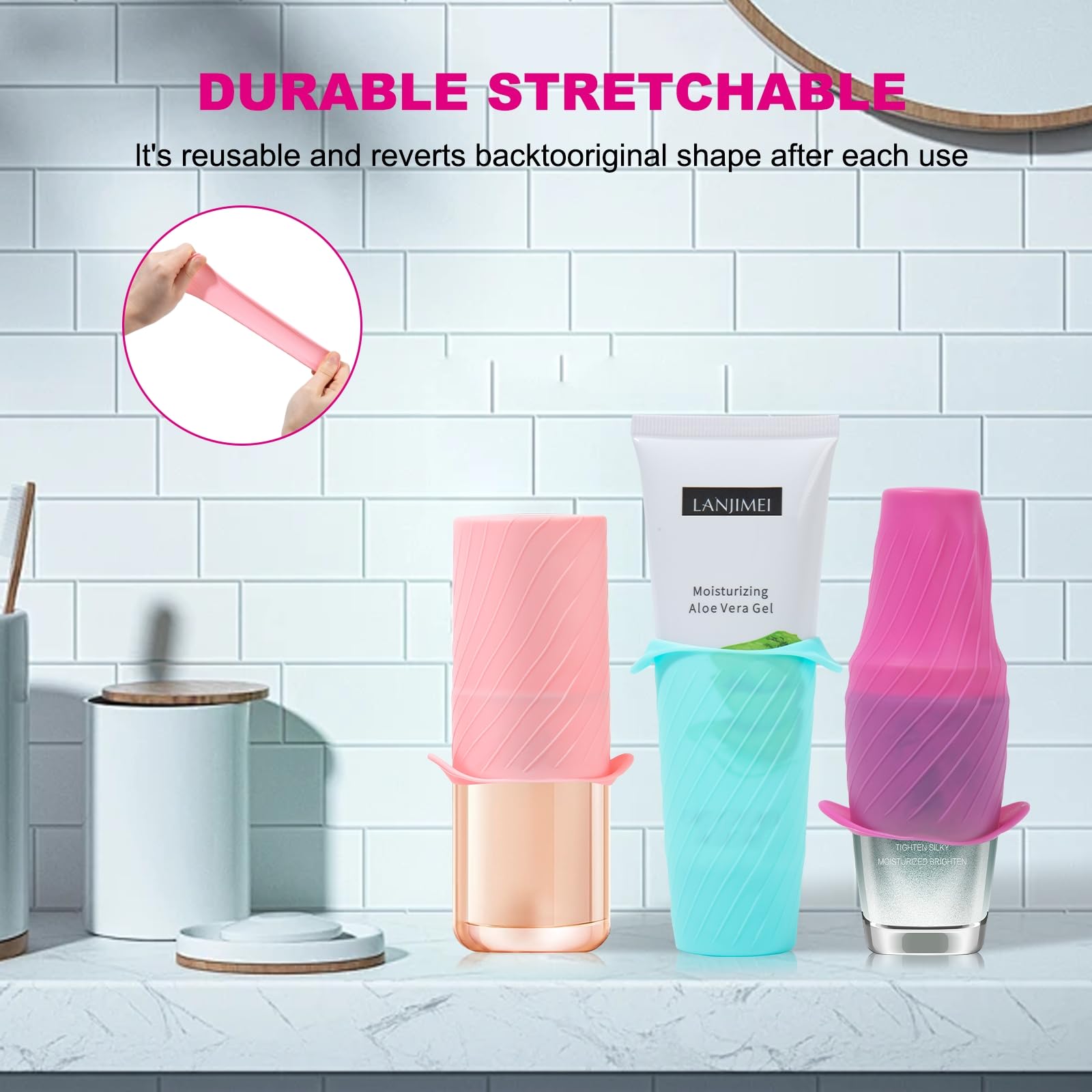 Etui silicone voyage Mrsdry, housse durable et flexible pour flacons.