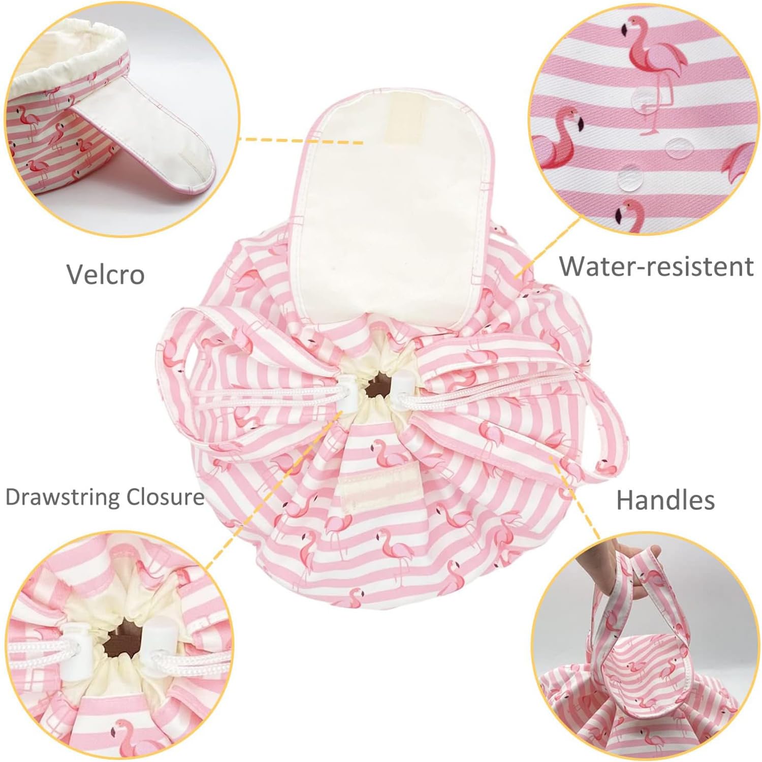 Mrsfox sac maquillage baril rose lacet et velcro, fermeture sécurisée et fiable.