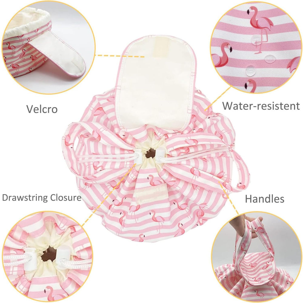 Mrsfox sac maquillage baril rose lacet et velcro, fermeture sécurisée et fiable.