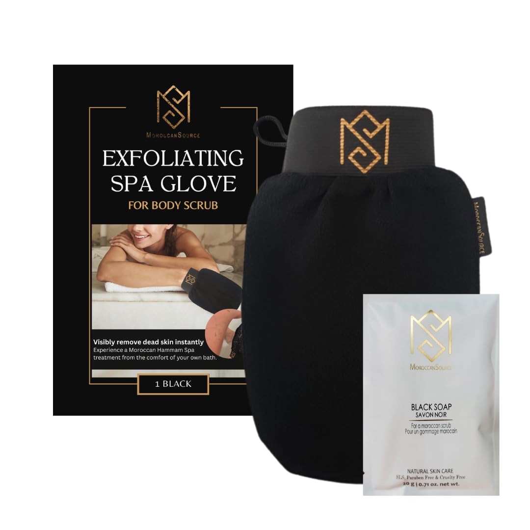 Gant exfoliant Kessa de MS en noir, idéal pour un gommage corporel.