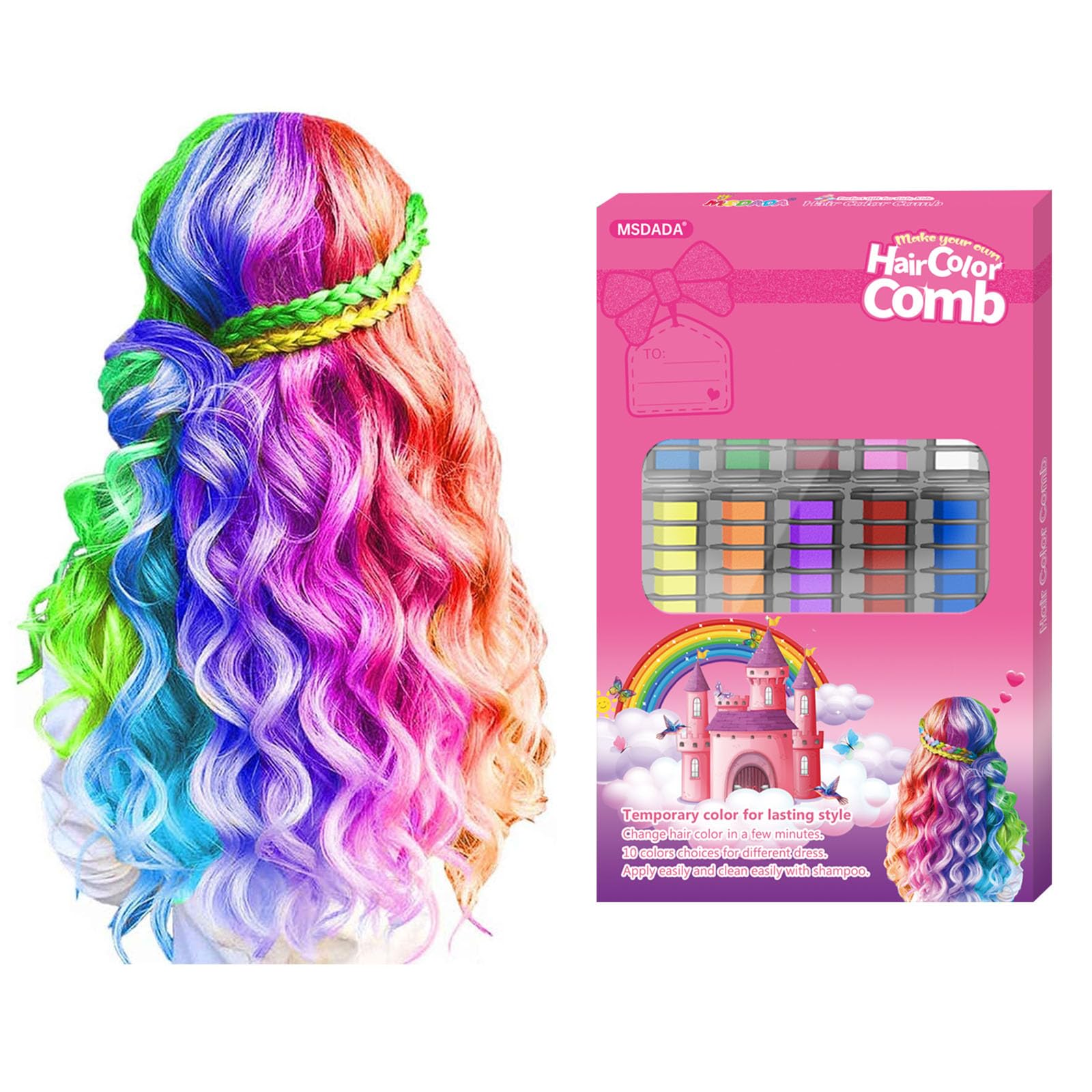 MSDADA craies cheveux 10 couleurs ensemble, couleur vive et temporaire pour s'amuser