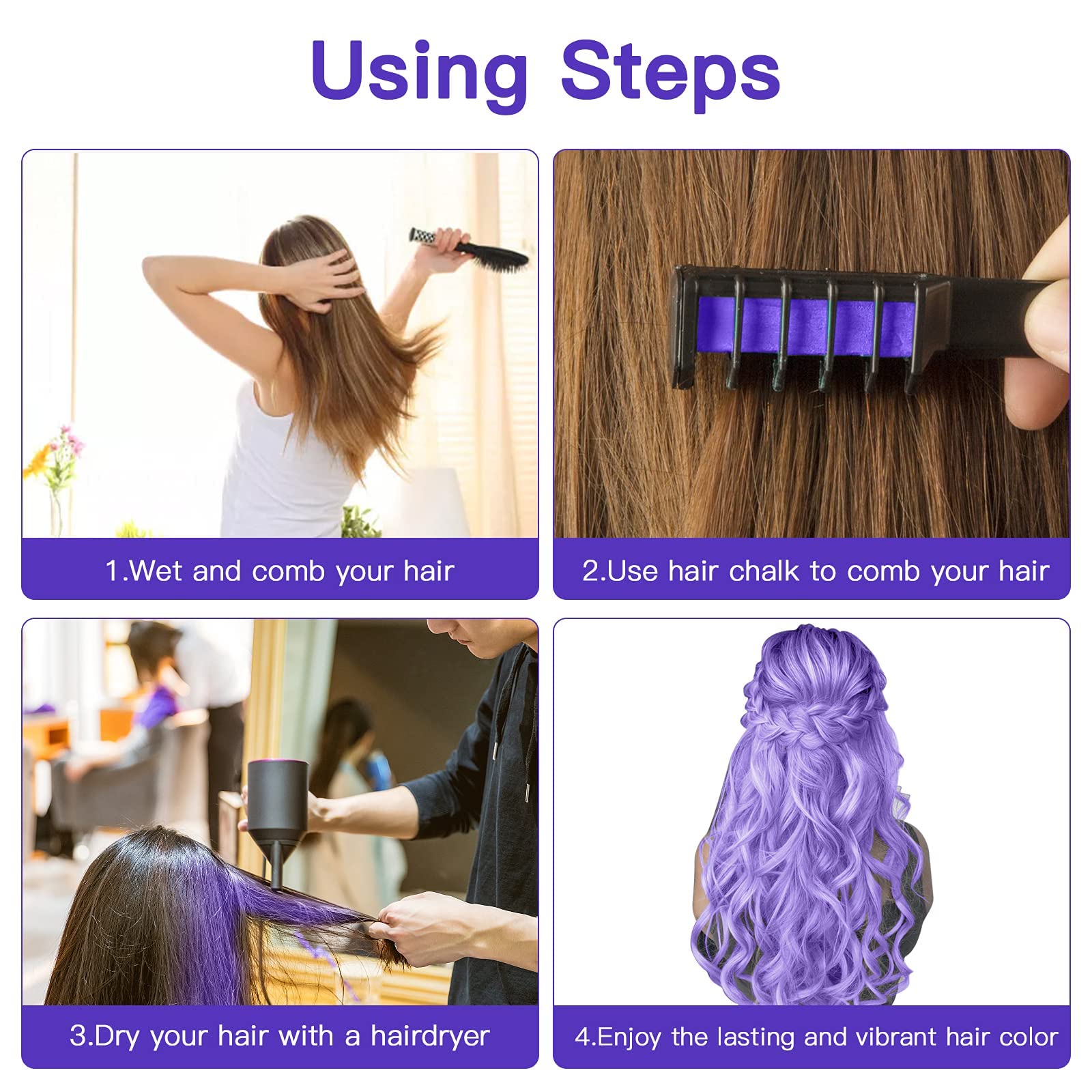 MSDADA colorant capillaire violet – durable jusqu’à 3 jours selon l’utilisation.