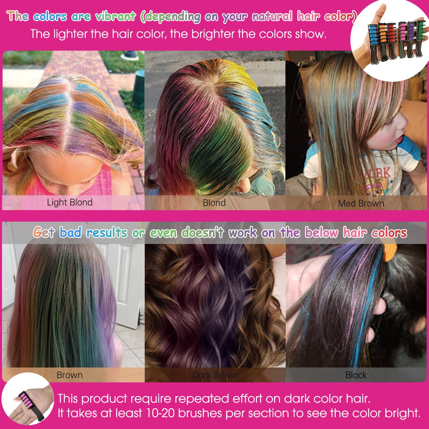 MSDADA peigne colorant cheveux enfant, teinte bleu vive et ludique.