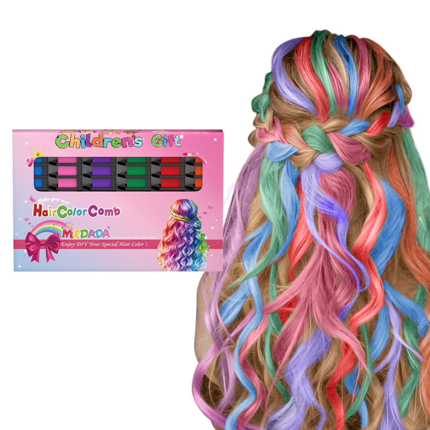 MSDADA peigne colorant cheveux enfant, teinte rose facile à porter.