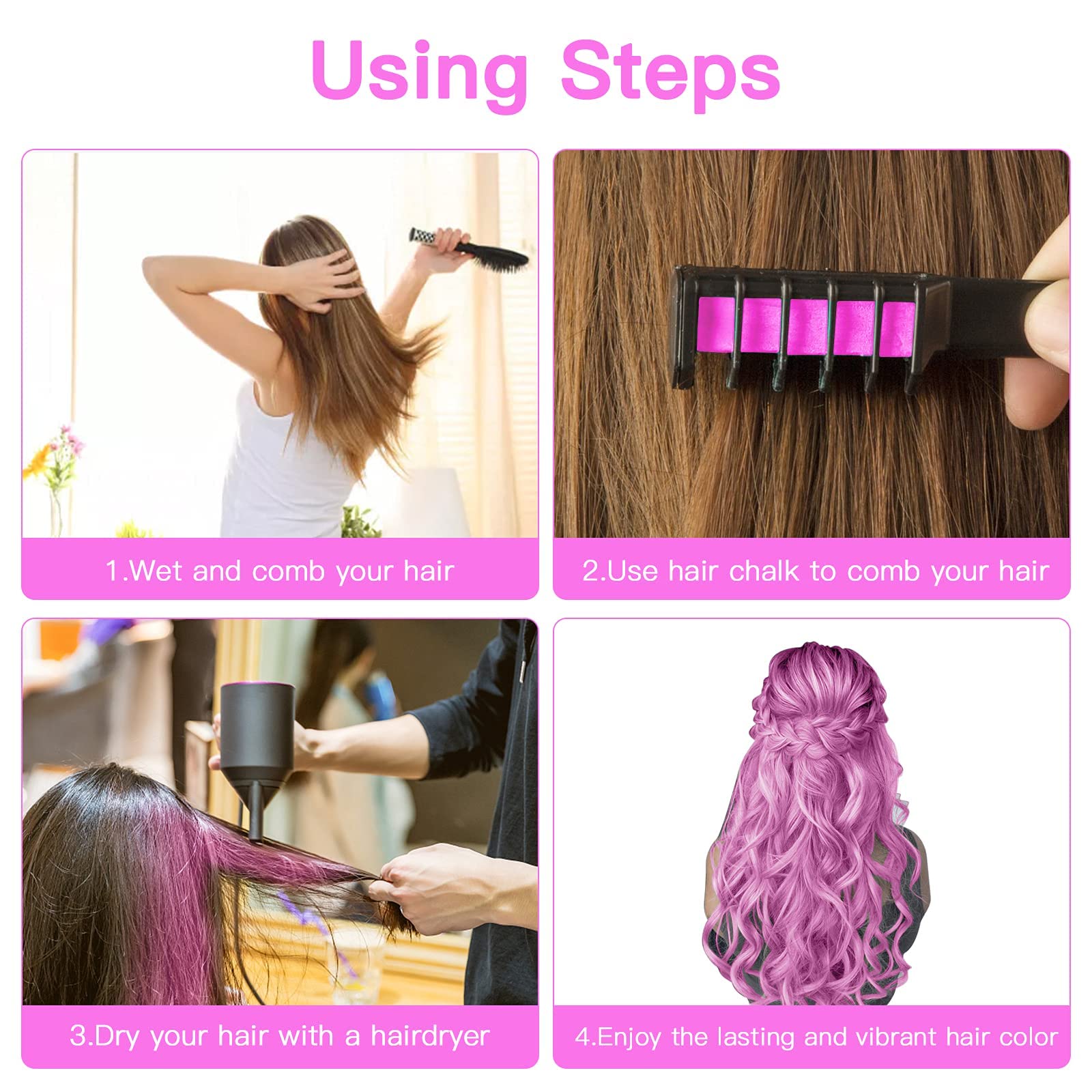MSDADA peigne-crayon cheveux violet et rose, cadeau idéal pour anniversaires