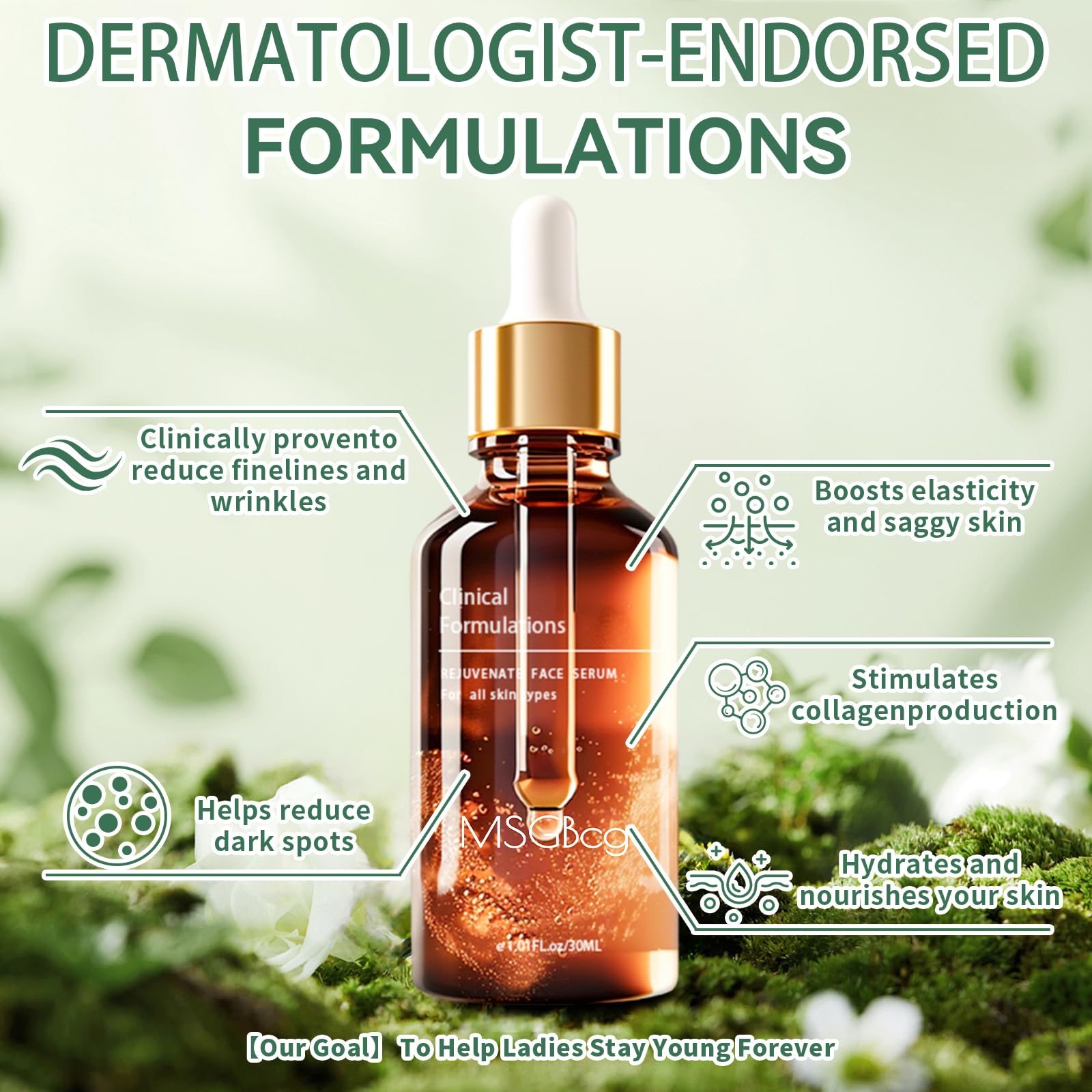 Texture fluide du sérum MSGBcg pour absorption rapide et douceur.