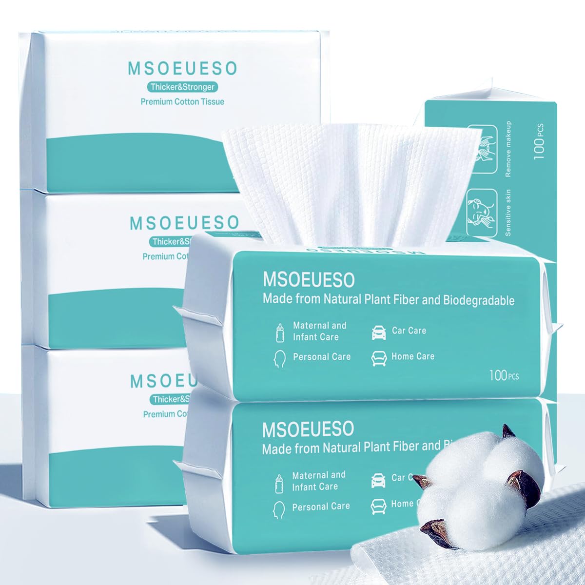 MSOEUESO lingette coton sèche pour visage, douceur adaptée à la peau sensible.