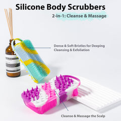 MtBoi brosse silicone 2 en 1 pour cheveux et corps, massage agréable et nettoyage facile
