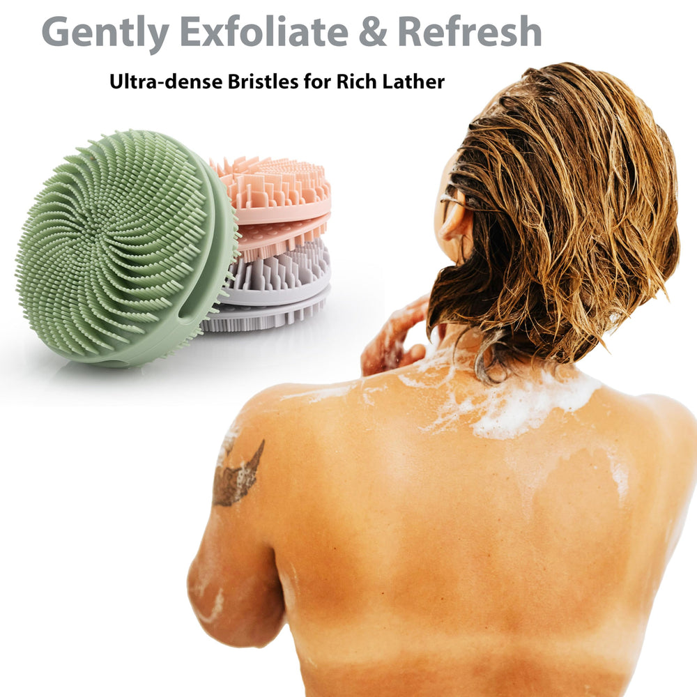 mtboi brosse silicone corps brins courts, massage ciblé du cuir chevelu et du corps.