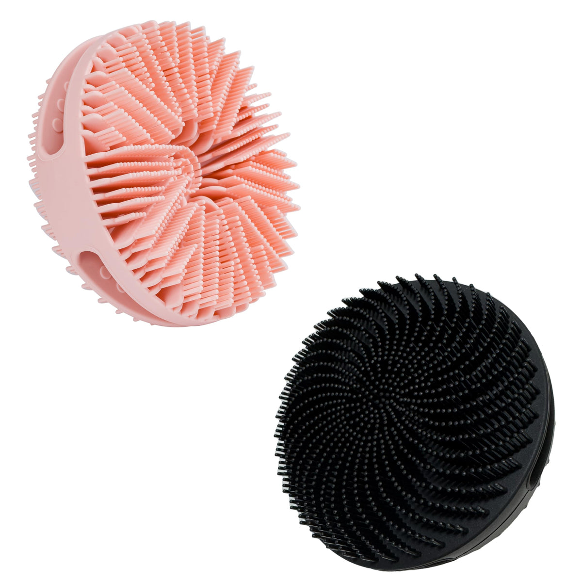 MtBoi ensemble deux brosses corps en silicone rose et noir, exfoliation en douceur.