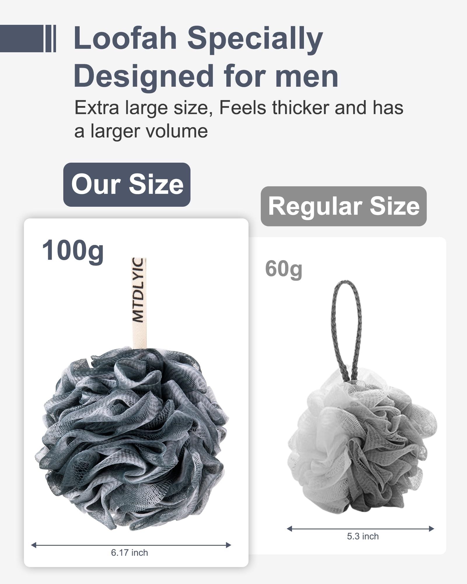 Éponge loofah MTDLYICE douceur qui crée une mousse soyeuse lors du lavage.