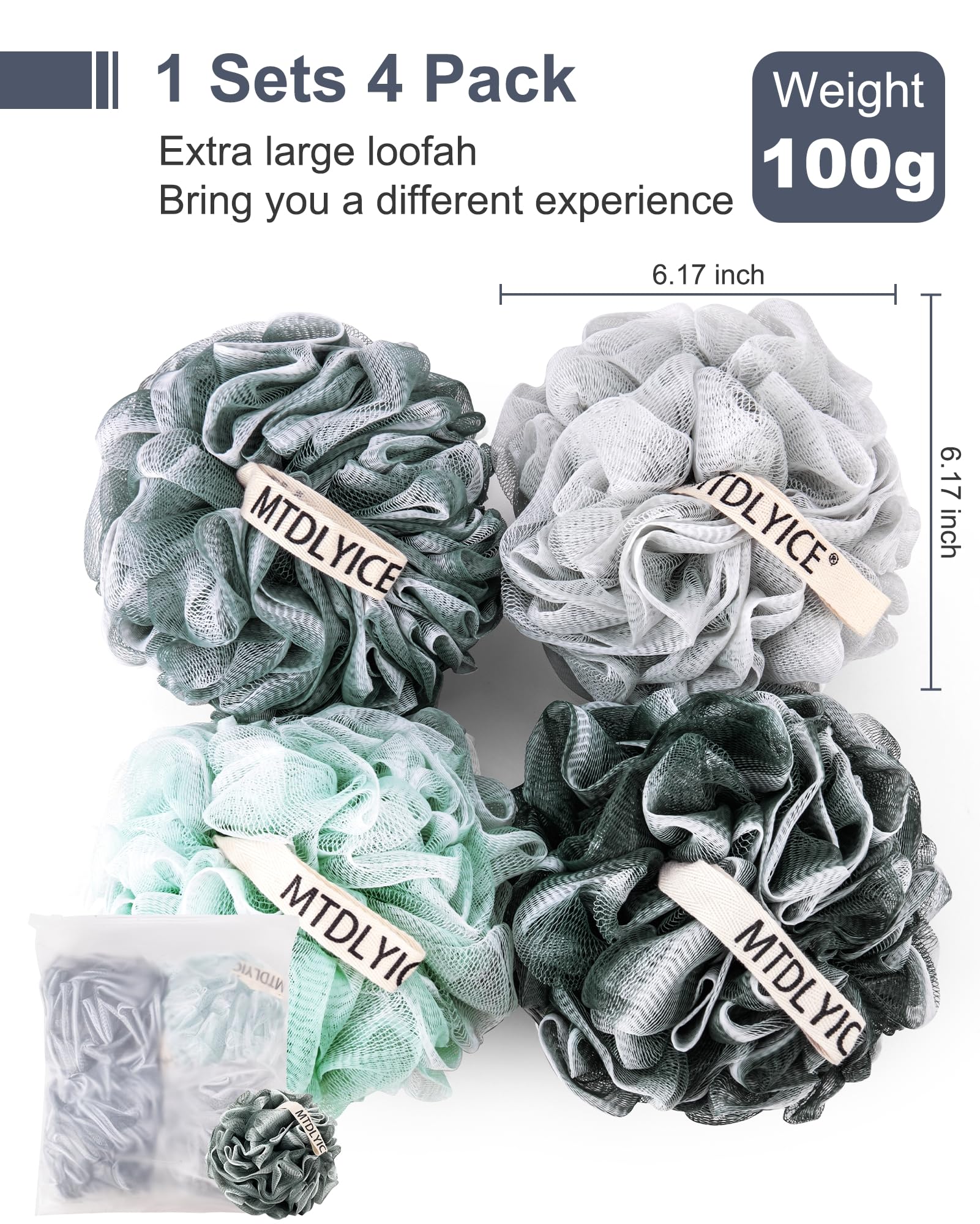 Éponge loofah MTDLYICE, noeud pendage renforcé facilite le séchage et prolonge la durée.
